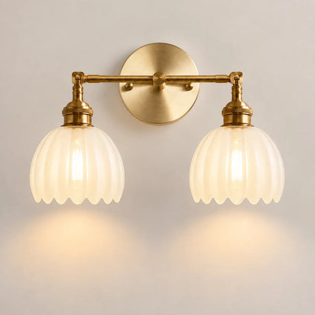 Rotatable Lotus Glass Shade Copper Arm Wall Sconce