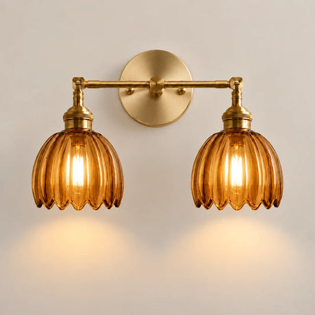 Rotatable Lotus Glass Shade Copper Arm Wall Sconce