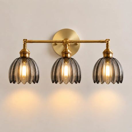 Rotatable Lotus Glass Shade Copper Arm Wall Sconce
