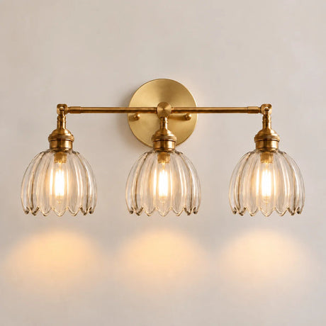 Rotatable Lotus Glass Shade Copper Arm Wall Sconce