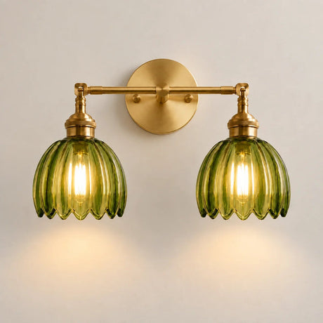 Rotatable Lotus Glass Shade Copper Arm Wall Sconce