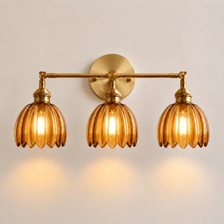 Rotatable Lotus Glass Shade Copper Arm Wall Sconce