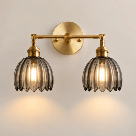 Rotatable Lotus Glass Shade Copper Arm Wall Sconce
