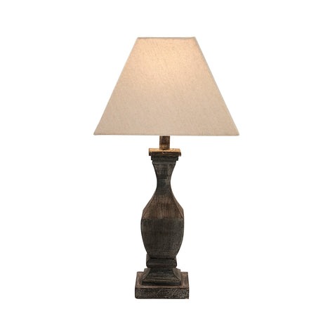 Incia Fluted Grey-Washed Wooden Table Lamp with Linen Shade