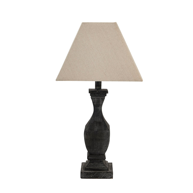 Incia Fluted Grey-Washed Wooden Table Lamp with Linen Shade