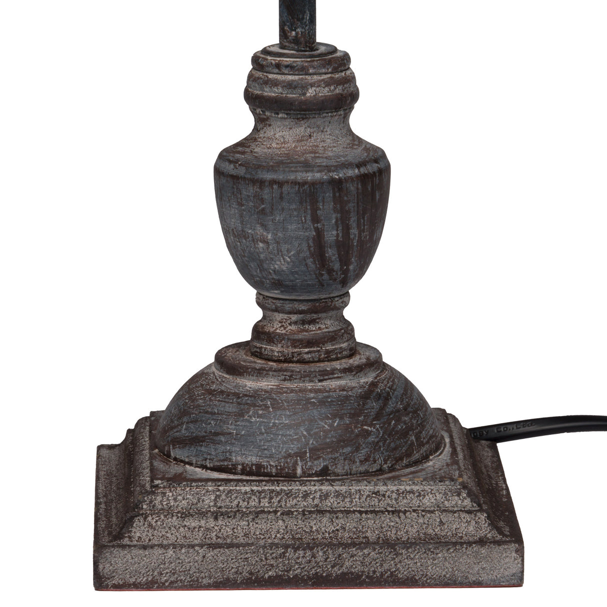 Incia Grey-Washed Wood Table Lamp with Linen Shade, Handcrafted