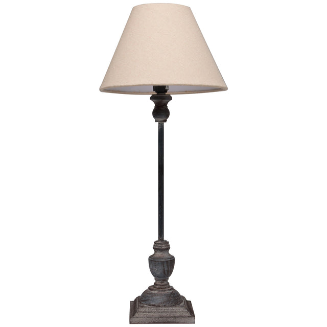 Incia Grey-Washed Wood Table Lamp with Linen Shade, Handcrafted