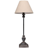 Incia Grey-Washed Wood Table Lamp with Linen Shade, Handcrafted