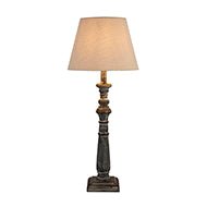 Grey-Washed Wooden Column Table Lamp with Neutral Linen Shade
