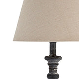 Grey-Washed Wooden Column Table Lamp with Neutral Linen Shade