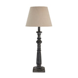 Grey-Washed Wooden Column Table Lamp with Neutral Linen Shade