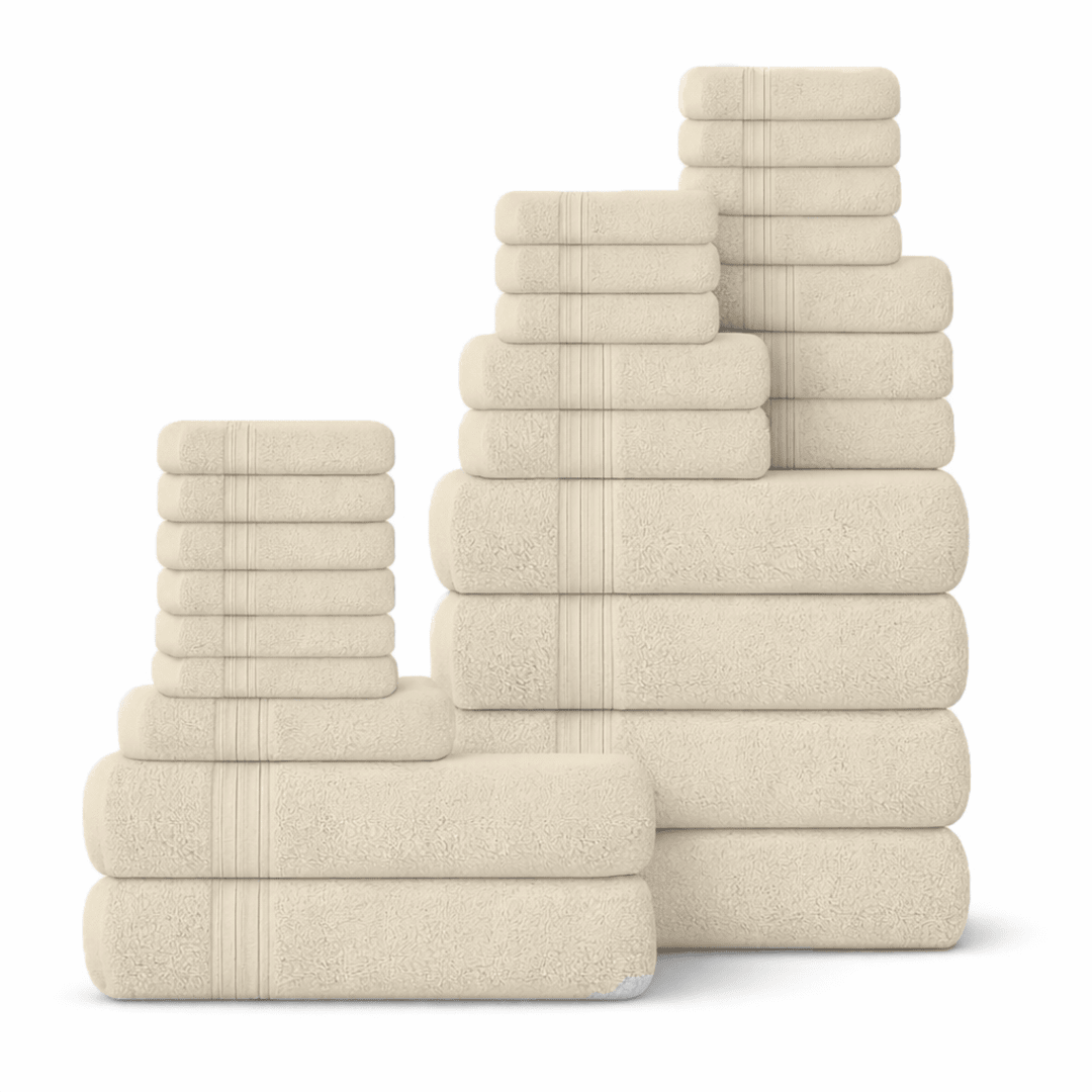 24 Piece 100% Cotton Towel Set - Plush, Absorbent & Quick - Drying Towels - Bath Towels - Hurbane Home