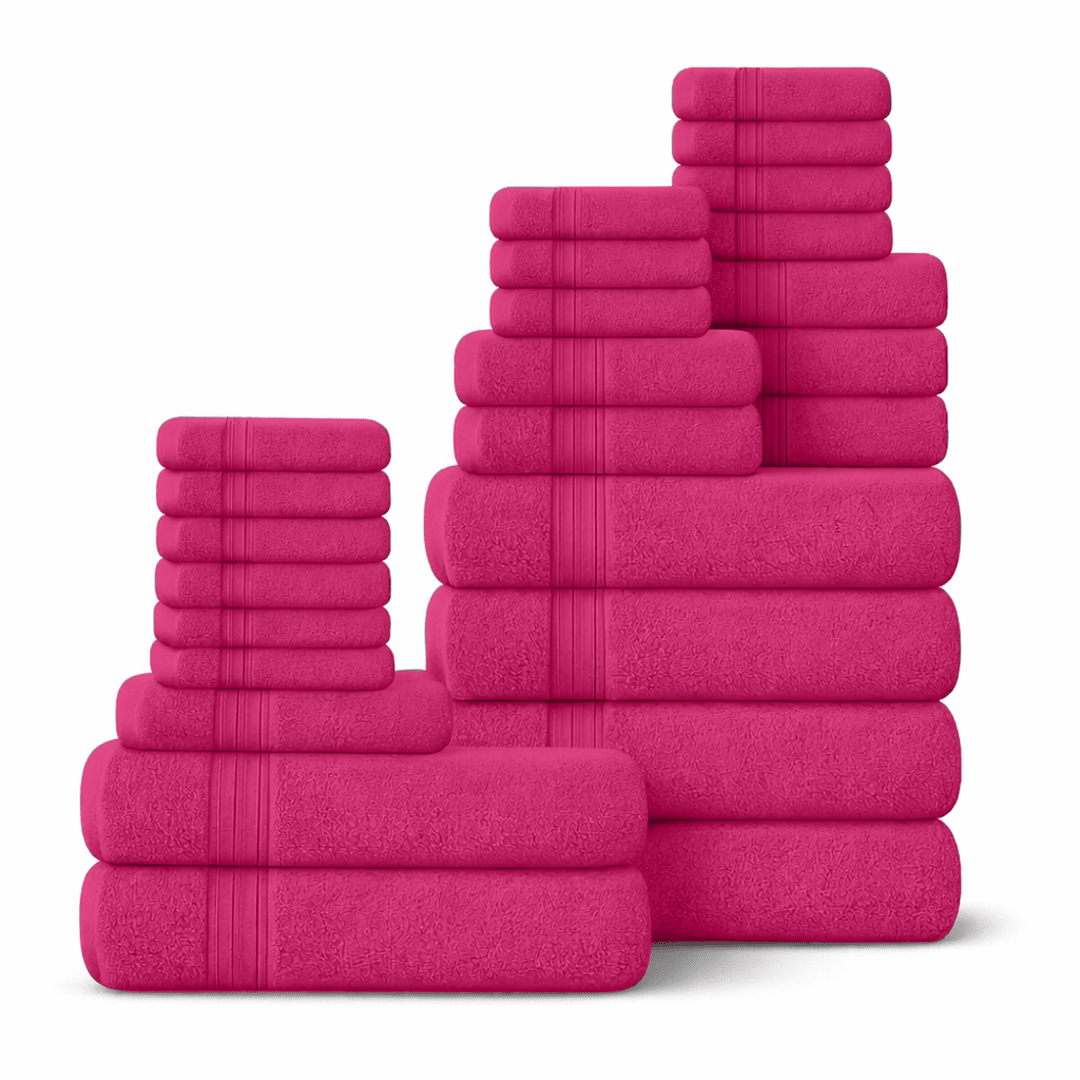24 Piece 100% Cotton Towel Set - Plush, Absorbent & Quick - Drying Towels - Bath Towels - Hurbane Home