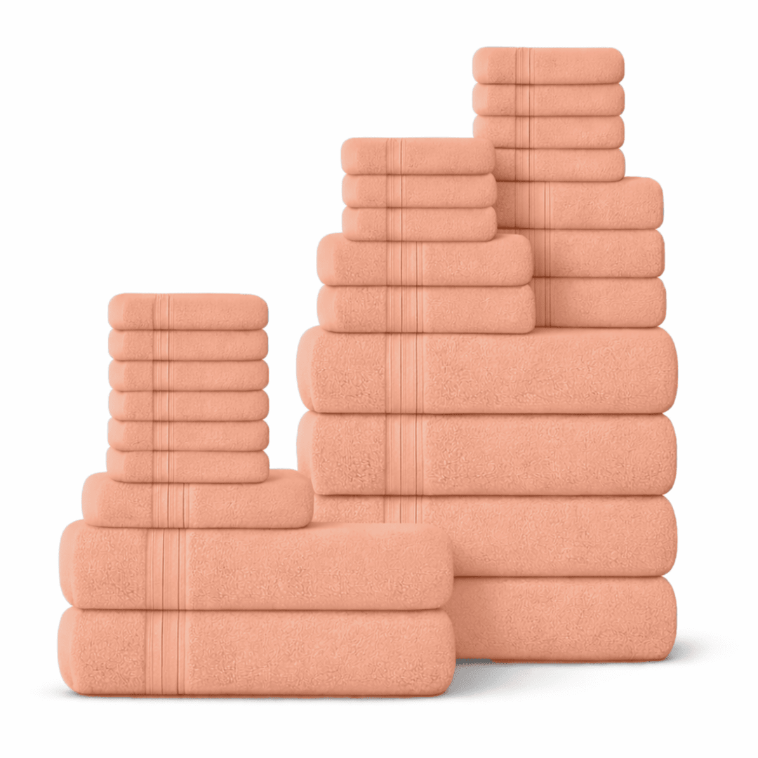24 Piece 100% Cotton Towel Set - Plush, Absorbent & Quick - Drying Towels - Bath Towels - Hurbane Home