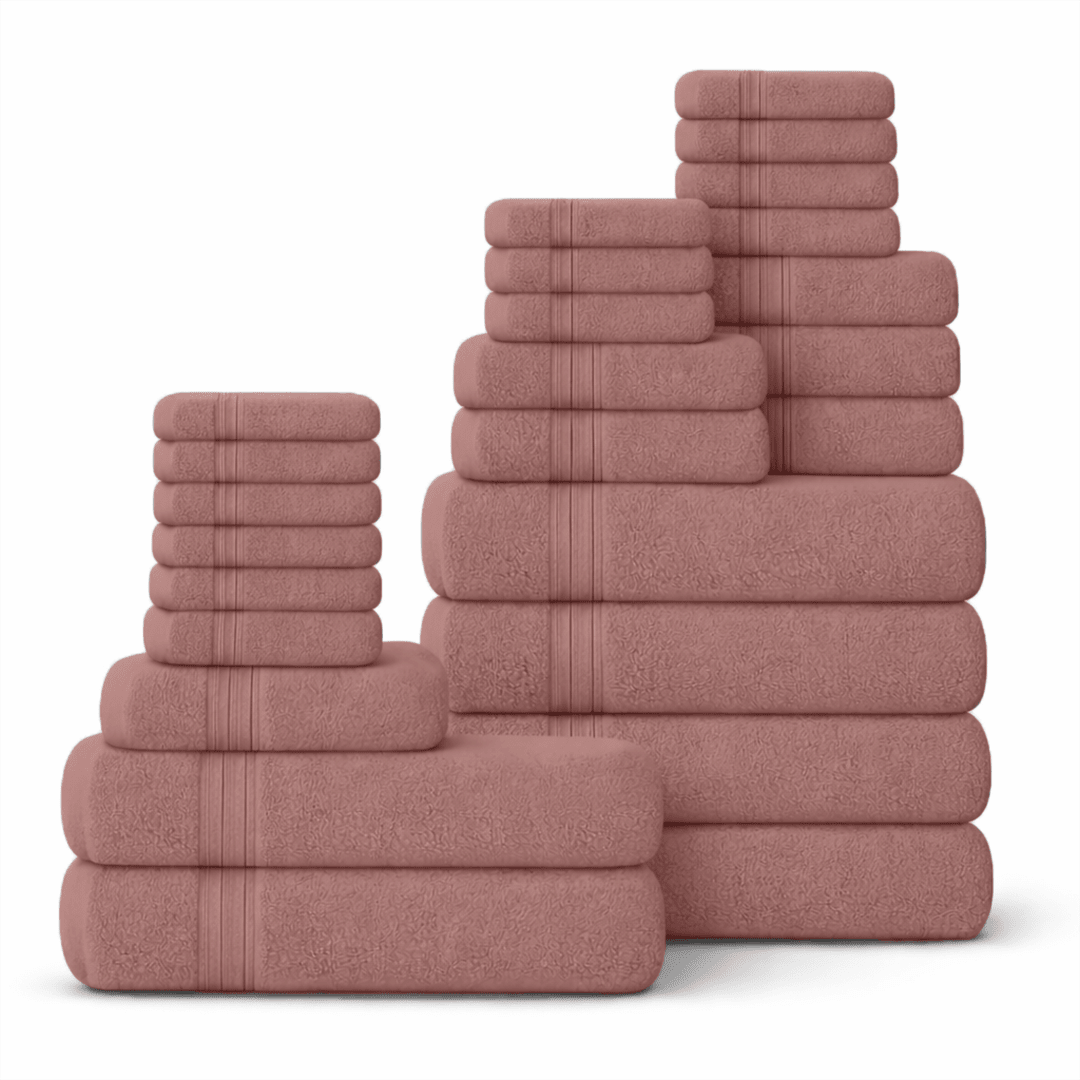 24 Piece 100% Cotton Towel Set - Plush, Absorbent & Quick - Drying Towels - Bath Towels - Hurbane Home