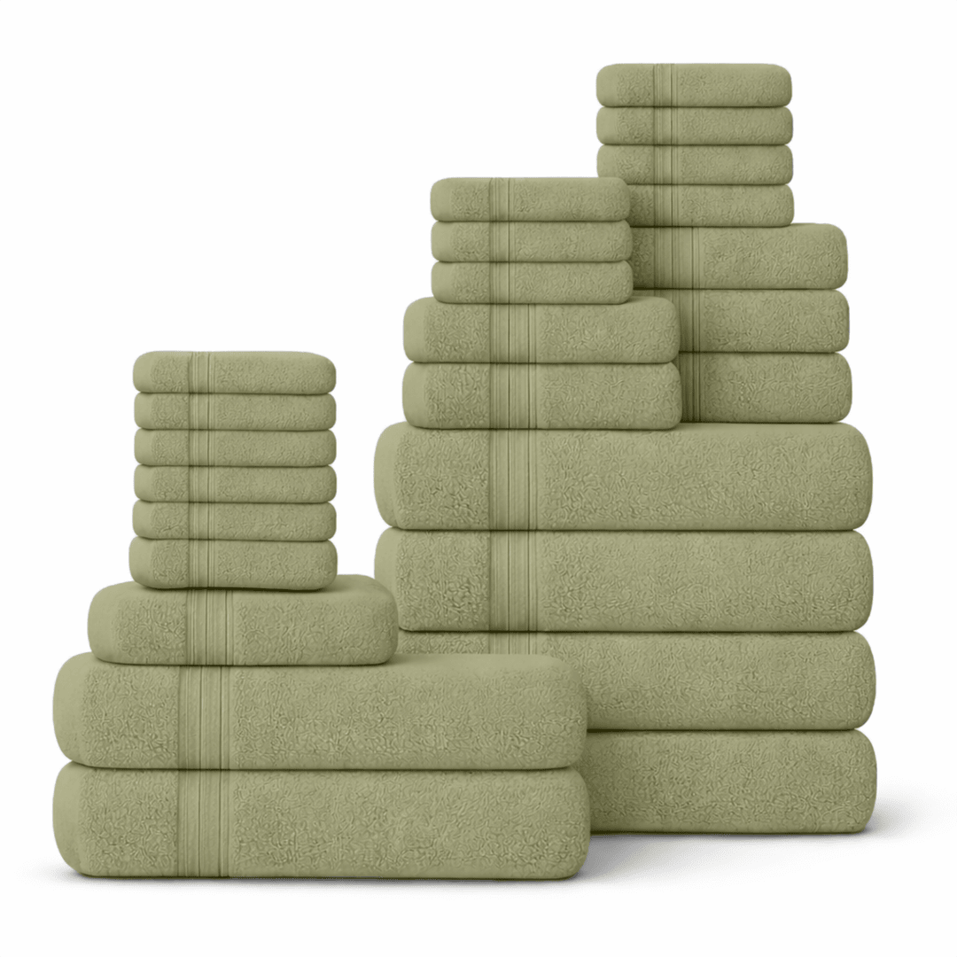 24 Piece 100% Cotton Towel Set - Plush, Absorbent & Quick - Drying Towels - Bath Towels - Hurbane Home