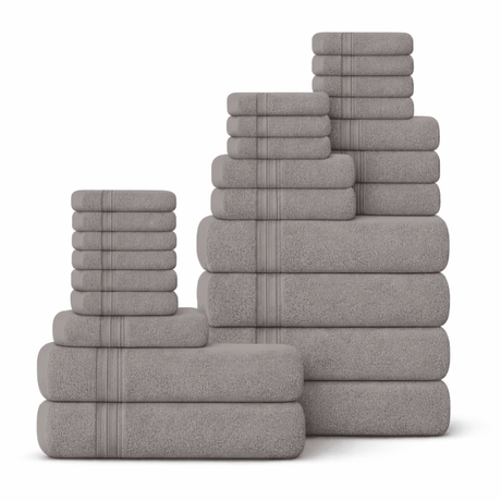 24 Piece 100% Cotton Towel Set - Plush, Absorbent & Quick - Drying Towels - Bath Towels - Hurbane Home
