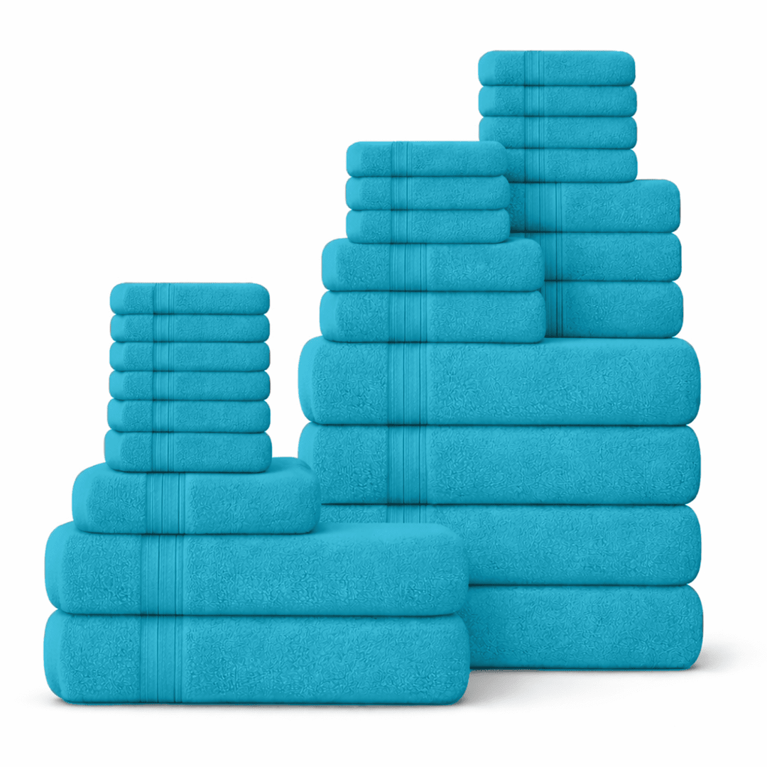 24 Piece 100% Cotton Towel Set - Plush, Absorbent & Quick - Drying Towels - Bath Towels - Hurbane Home