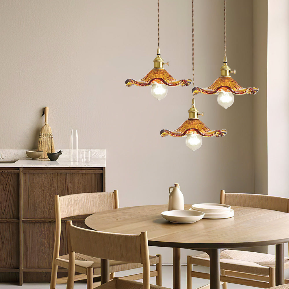 Lampsmodern-UK Stylish Hibiscus Glass Pendant Light Fluted Shade 9.05in×4.72in