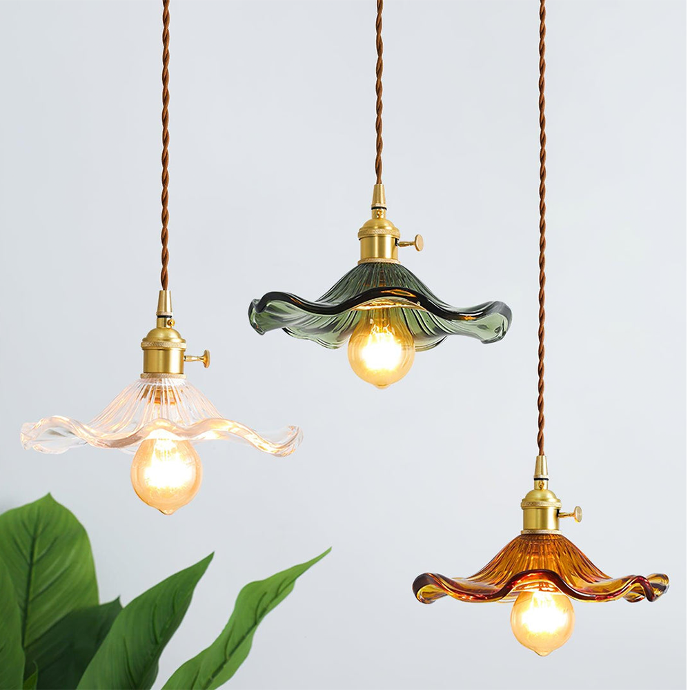 Lampsmodern-UK Stylish Hibiscus Glass Pendant Light Fluted Shade 9.05in×4.72in
