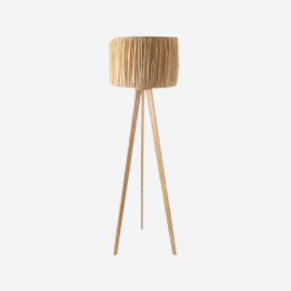 Wooden floor lamp with a cylindrical beige shade 