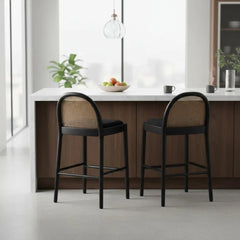 29 Inch Bar Stools - Modern Sherpa Set with Rattan Back - Counter Bar Stools - Hurbane Home
