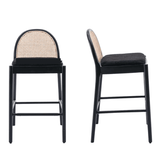 29 Inch Bar Stools - Modern Sherpa Set with Rattan Back - Counter Bar Stools - Hurbane Home