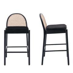 29 Inch Bar Stools - Modern Sherpa Set with Rattan Back - Counter Bar Stools - Hurbane Home