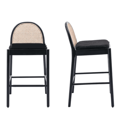 29 Inch Bar Stools - Modern Sherpa Set with Rattan Back - Counter Bar Stools - Hurbane Home