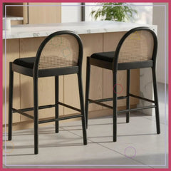 29 Inch Bar Stools - Modern Sherpa Set with Rattan Back - Counter Bar Stools - Hurbane Home