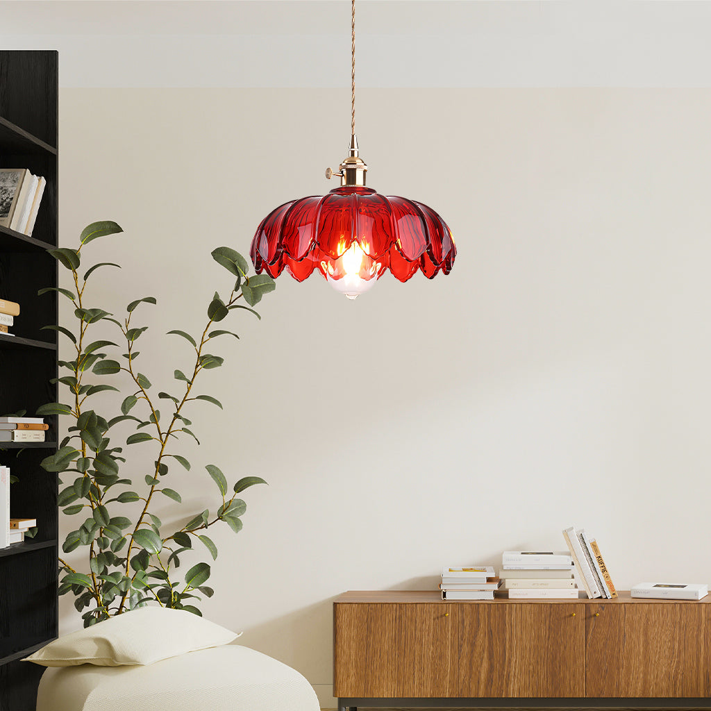 Fay Rustic Tulip Glass Pendant Light Retro Flower Bud Brass