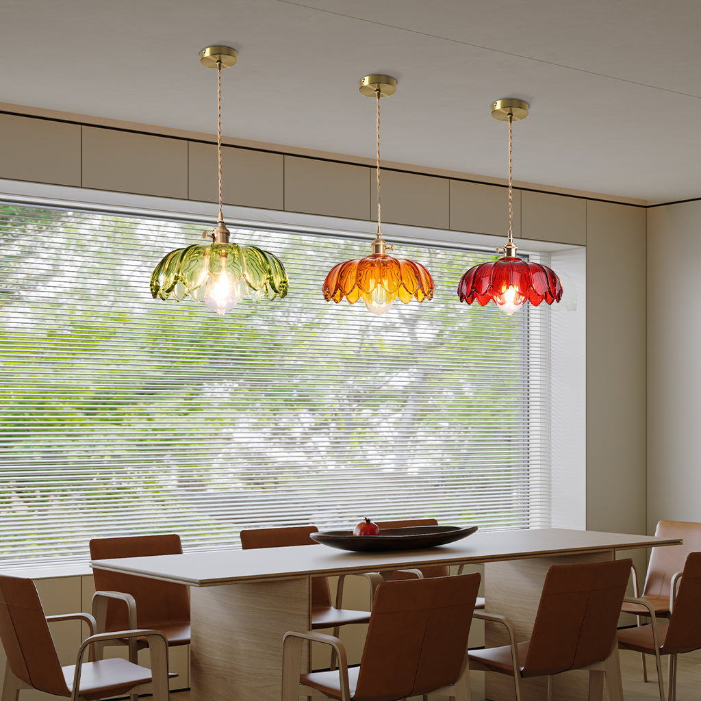 Fay Rustic Tulip Glass Pendant Light Retro Flower Bud Brass