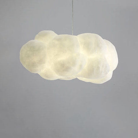 Single white cloud pendant light unlit on a plain grey background