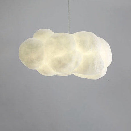 Single white cloud pendant light unlit on a plain grey background
