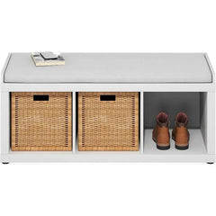 3 Cube Storage Bench – Cushioned White Entryway Seating Organizer - Entryway Storage Bench - Hurbane Home