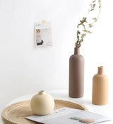 3 Piece Cylinder Vase Set – Rustic Ceramic Farmhouse Boho Centerpiece - Hurbane Home
