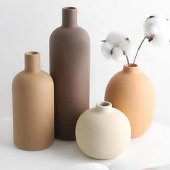 3 Piece Cylinder Vase Set – Rustic Ceramic Farmhouse Boho Centerpiece - Hurbane Home