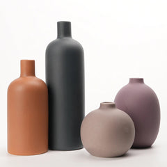 3 Piece Cylinder Vase Set – Rustic Ceramic Farmhouse Boho Centerpiece - Hurbane Home