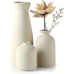 3 Piece Cylinder Vase Set – Rustic Modern Farmhouse Ceramic Decor - Hurbane Home