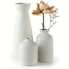 3 Piece Cylinder Vase Set – Rustic Modern Farmhouse Ceramic Decor - Hurbane Home