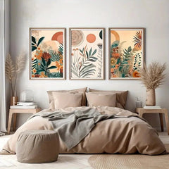 3 Piece Floral Canvas Wall Art – Boho Flower Bedroom Decor - Hurbane Home