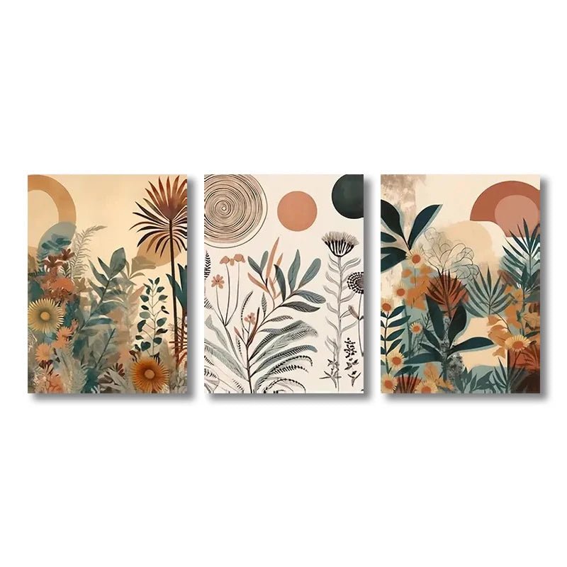 3 Piece Floral Canvas Wall Art – Boho Flower Bedroom Decor - Hurbane Home