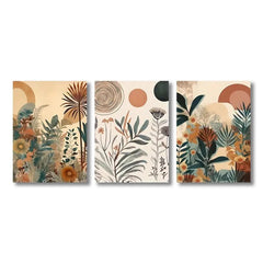 3 Piece Floral Canvas Wall Art – Boho Flower Bedroom Decor - Hurbane Home
