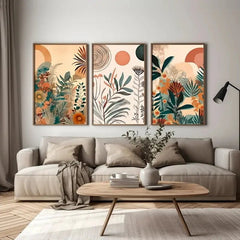 3 Piece Floral Canvas Wall Art – Boho Flower Bedroom Decor - Hurbane Home