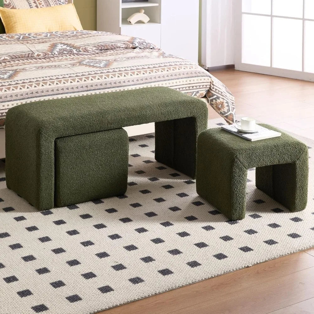 3 Piece Nesting Ottoman Storage Bench for Modern Entryway Seating - Bedroom Storage Bench - Hurbane Home