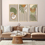 3 - Piece Sage Green Abstract Geometric Wooden Wall Art Set - Hurbane Home
