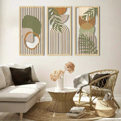 3 - Piece Sage Green Abstract Geometric Wooden Wall Art Set - Hurbane Home