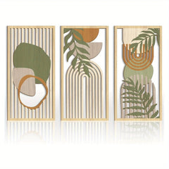 3 - Piece Sage Green Abstract Geometric Wooden Wall Art Set - Hurbane Home
