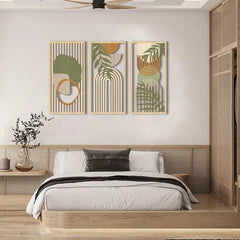 3 - Piece Sage Green Abstract Geometric Wooden Wall Art Set - Hurbane Home