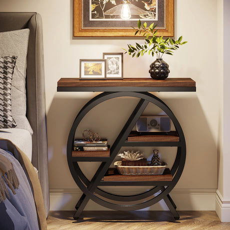 3 Tier Side Table – Tribesigns Rustic Storage with Geometric Metal Frame - Hurbane Home